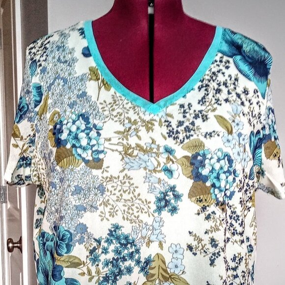 Avenue Turquoise Print Mesh SS Top - Picture 1 of 4